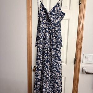 Navy Floral Maxi Sundress with Cream Print